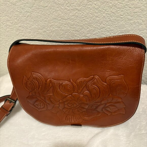 Patricia Nash Braidi Leather Crossbody Bag with Tooled Rose Design on the Flap - Picture 4 of 14